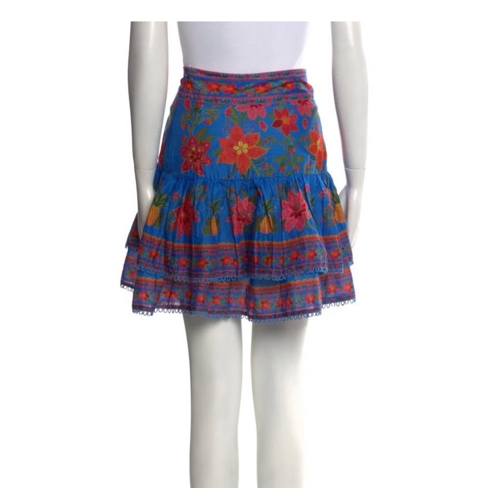 NWT FARM Rio Blue Tropical Tapestry Tiered Mini Skirt - Picture 5 of 11
